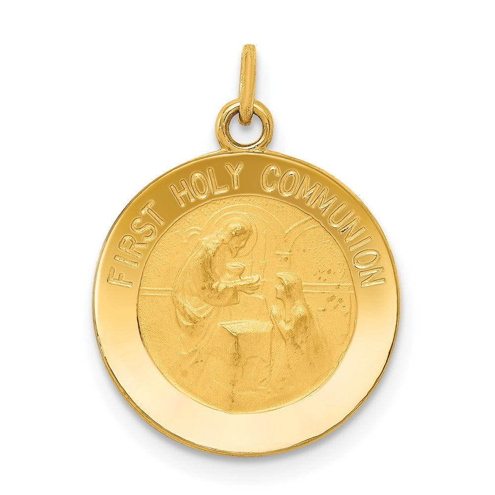 14k Yellow Gold First Holy CommunionEngravable Charm Pendant Jewelry Gifts (Length 0.78" Width 0.59")