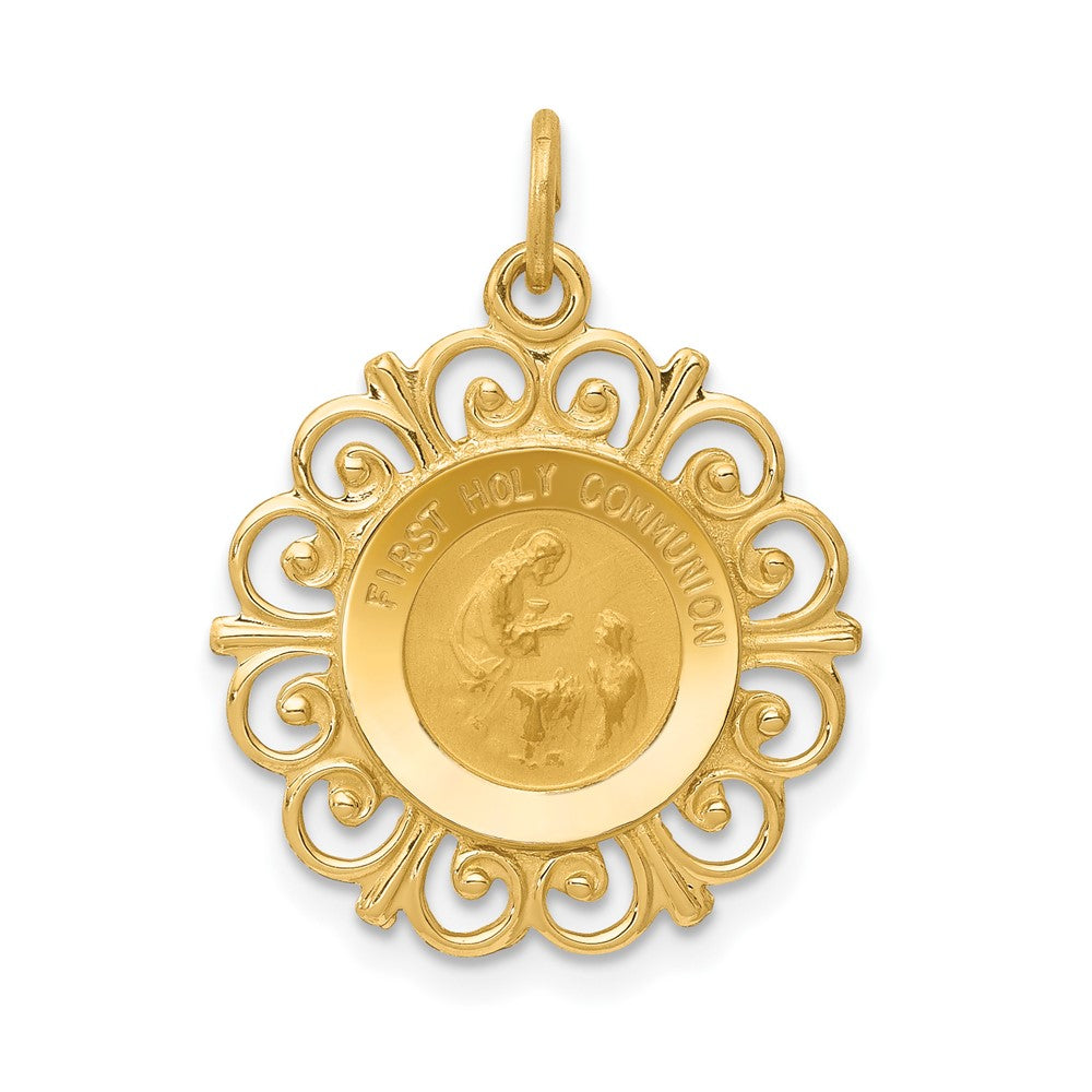 14k Yellow Gold First Holy CommunionEngravable Charm Pendant Jewelry Gifts (Length 0.94" Width 0.74")