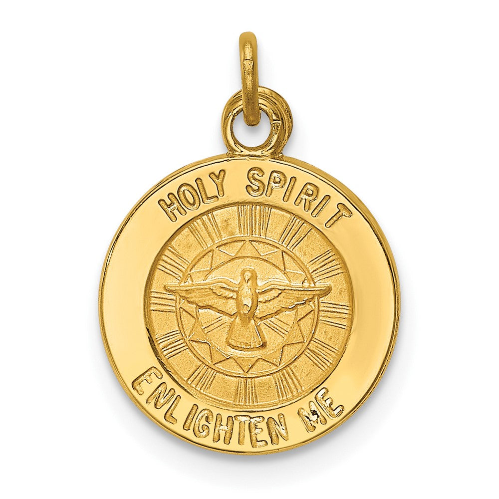 14k Yellow Gold Holy Spirit Medal Engravable Charm Pendant Jewelry Gifts (Length 0.7" Width 0.49")