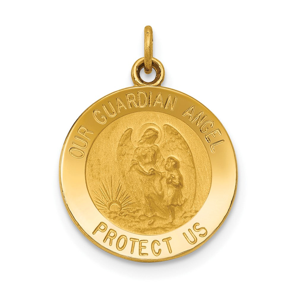 14k Yellow Gold Guardian Angel Medal Engravable Charm Pendant Jewelry Gifts (Length 0.73" Width 0.57")