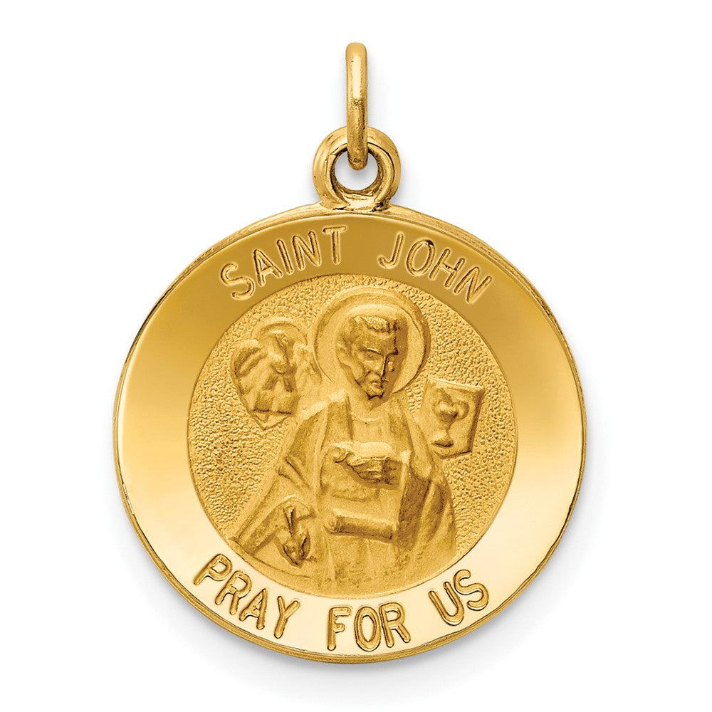14k Yellow Gold Saint John Medal Engravable Charm Pendant Jewelry Gifts (Length 0.77" Width 0.59")