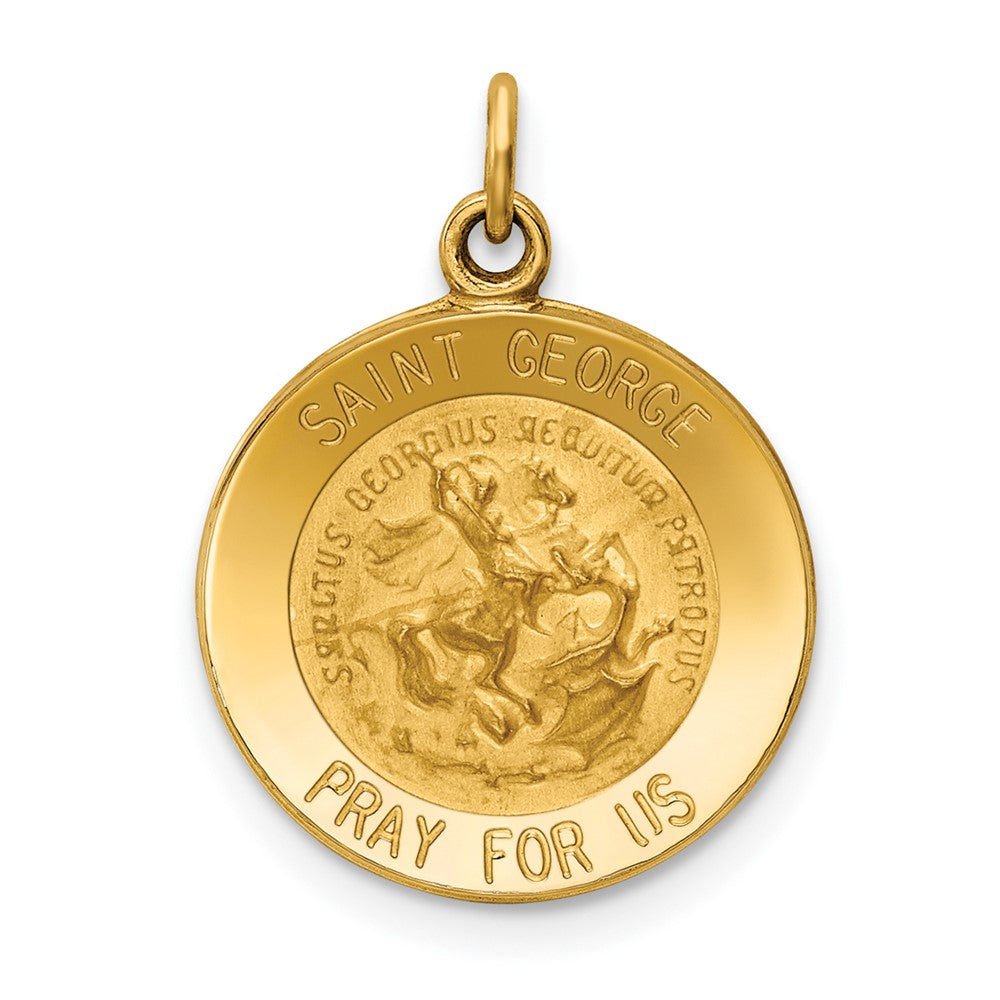 14k Yellow Gold Saint George Medal Engravable Charm Pendant Jewelry Gifts (Length 0.78" Width 0.59")