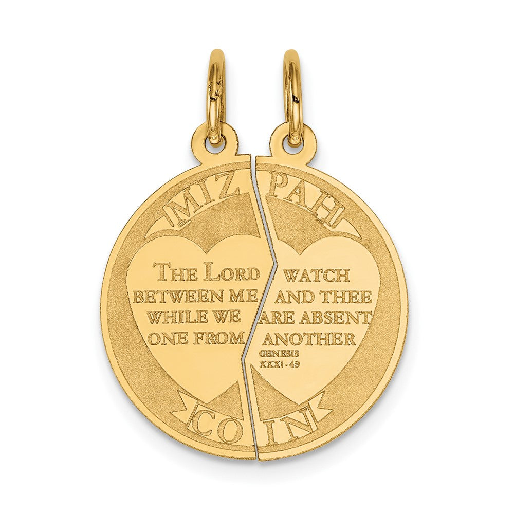 14k Yellow Gold 2 piece MizpahEngravable Charm Pendant Jewelry Gifts (Length 1.01" Width 0.78")