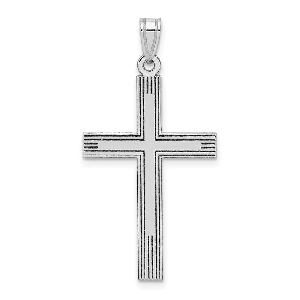 14k White Gold Laser Etched Crucifix CrossEngravable Charm Pendant Jewelry Gifts (Length 1.44" Width 0.78")