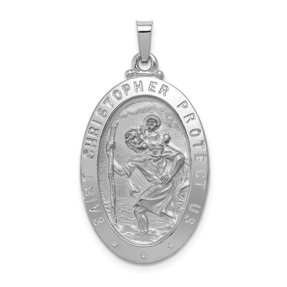 14k White Gold Saint Christopher Medal Engravable Charm Pendant Jewelry Gifts (Length 1.35" Width 0.72")