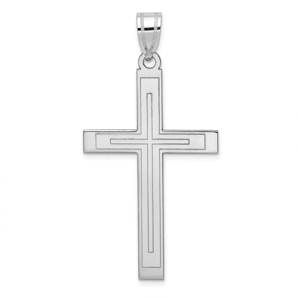 14k White Gold Crucifix CrossEngravable Charm Pendant Jewelry Gifts (Length 1.95" Width 1.01")