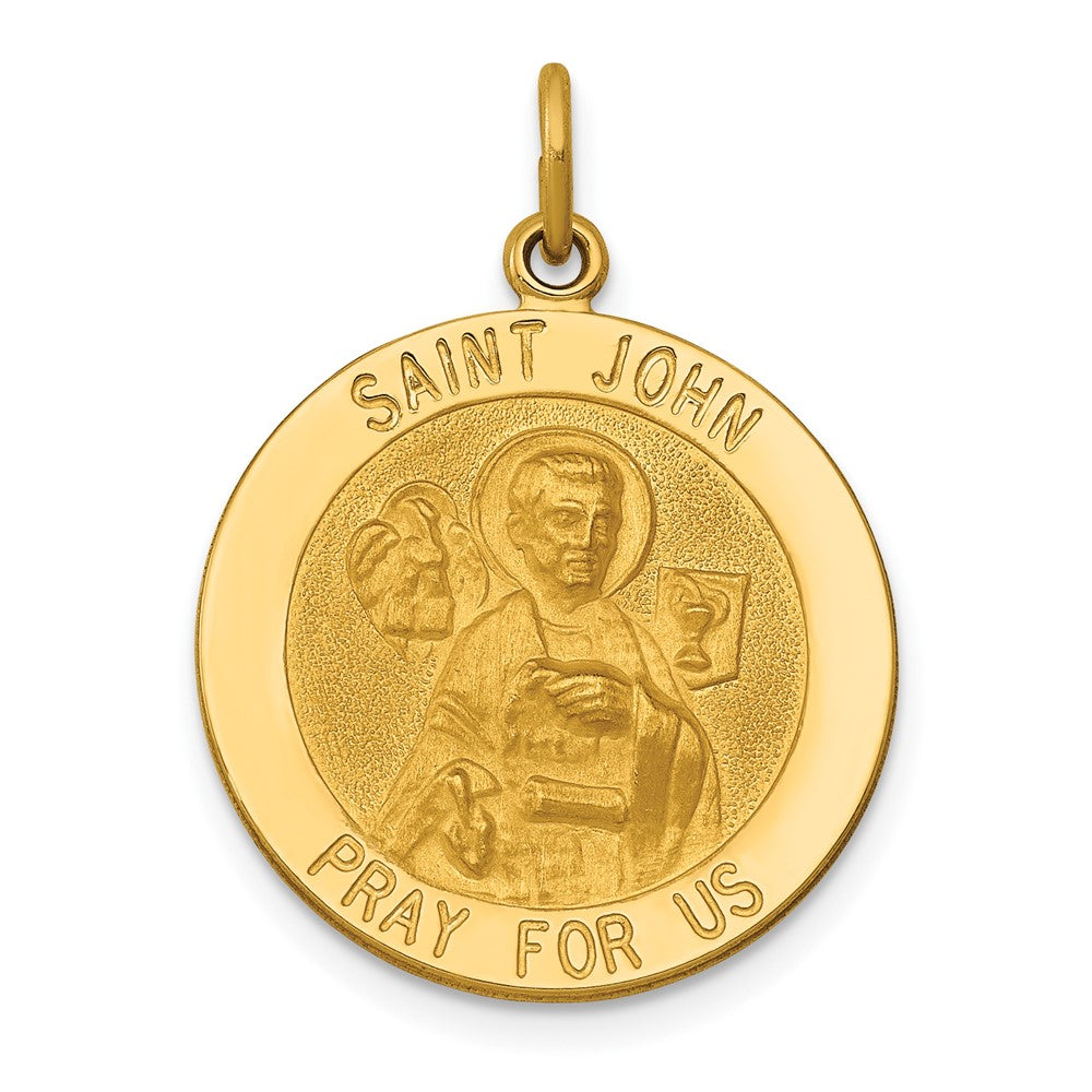 14k Yellow Gold Saint John Medal Engravable Charm Pendant Jewelry Gifts (Length 1.03" Width 0.74")