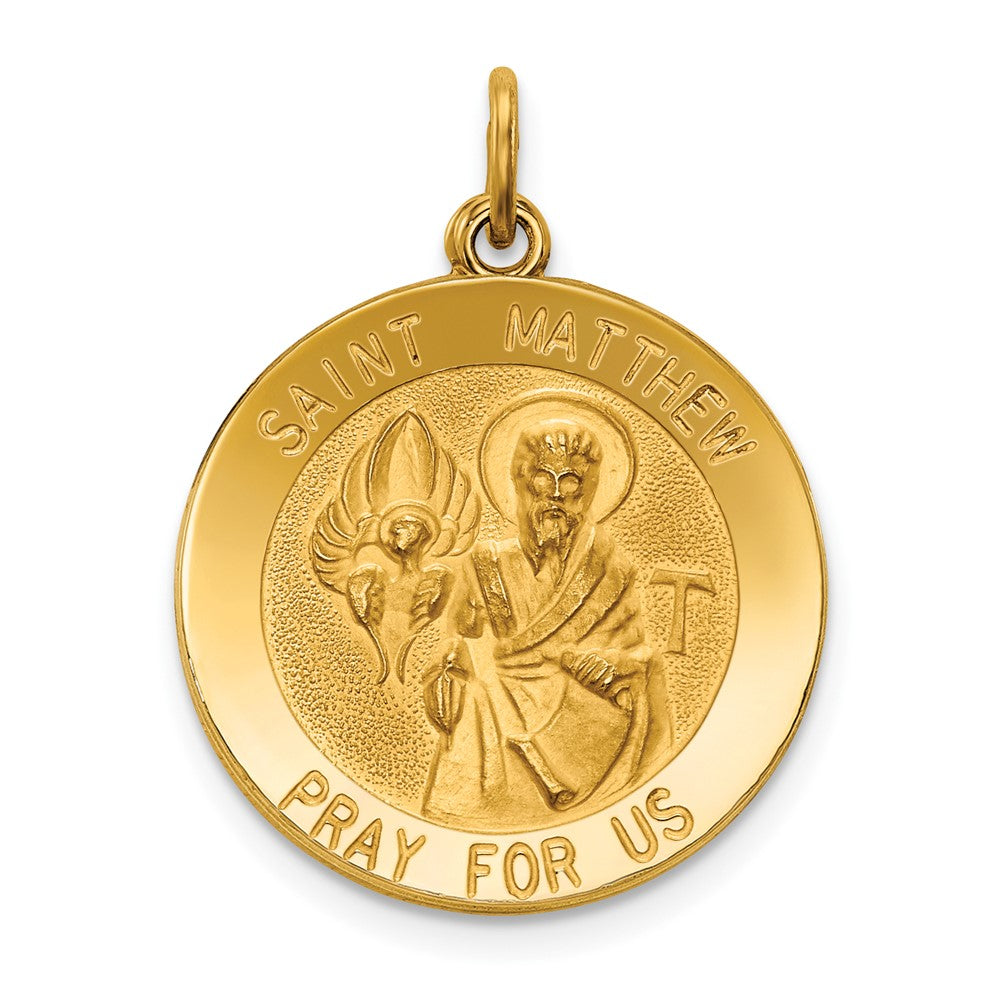 14k Yellow Gold Saint Matthew Medal Engravable Charm Pendant Jewelry Gifts (Length 1.05" Width 0.74")