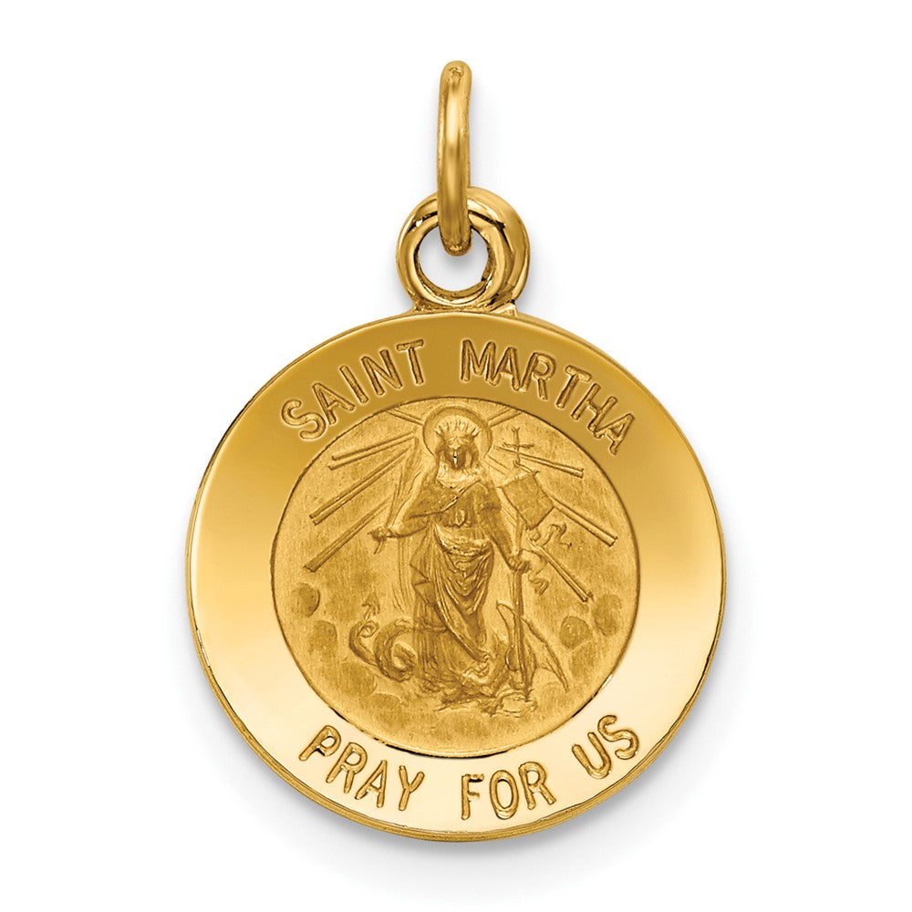 14k Yellow Gold Saint Martha Medal Engravable Charm Pendant Jewelry Gifts (Length 0.74" Width 0.47")