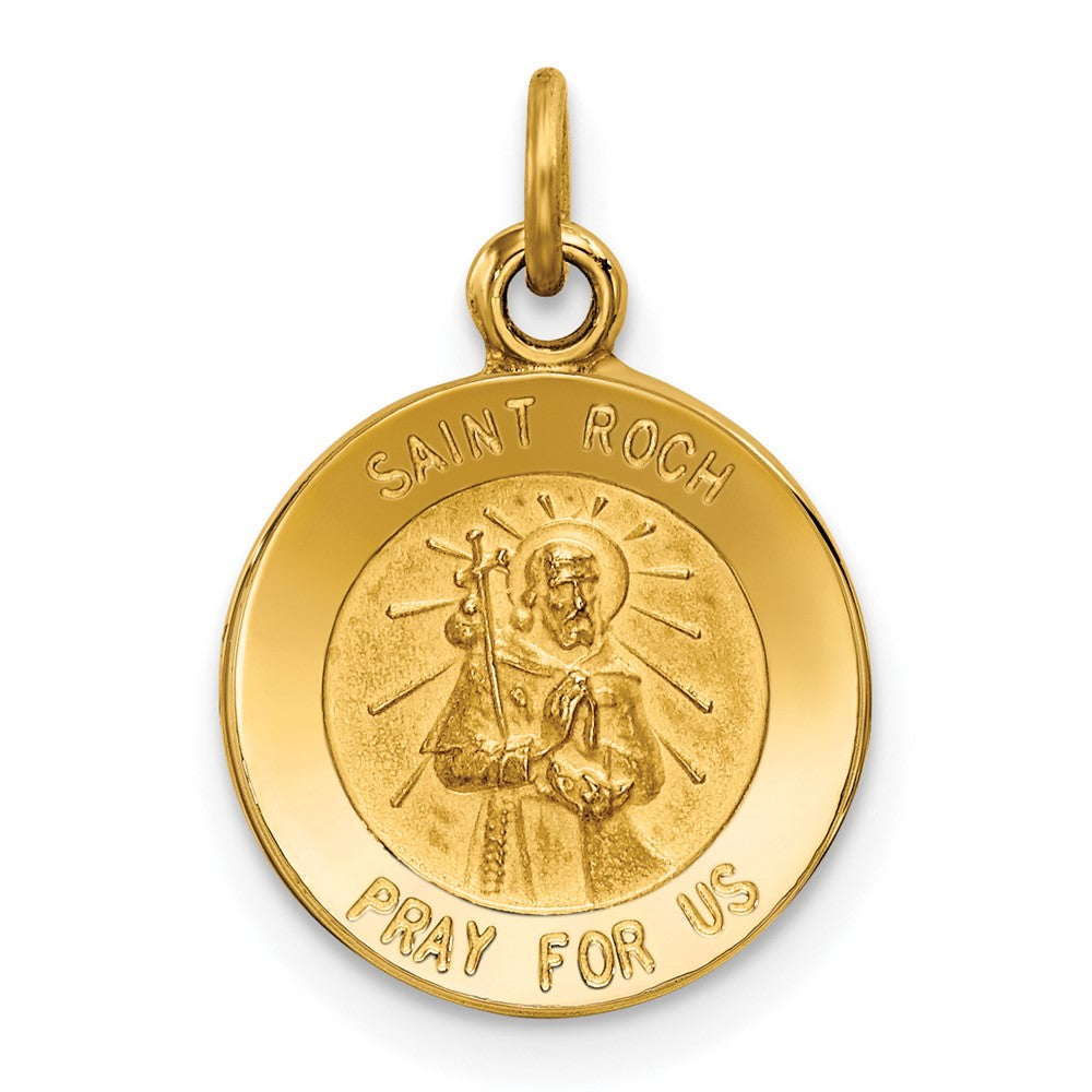 14k Yellow Gold Saint Roch Medal Engravable Charm Pendant Jewelry Gifts (Length 0.74" Width 0.47")