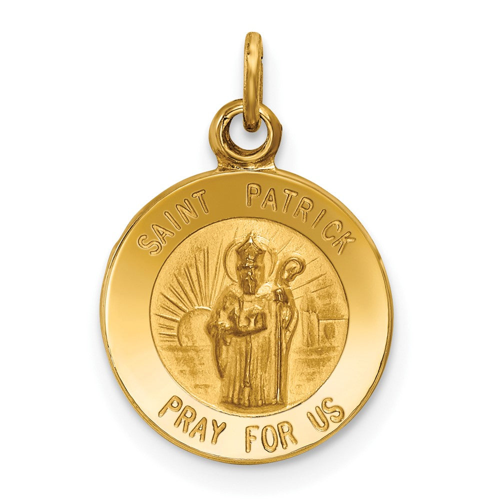 14k Yellow Gold Saint Patrick Medal Engravable Charm Pendant Jewelry Gifts (Length 0.74" Width 0.47")