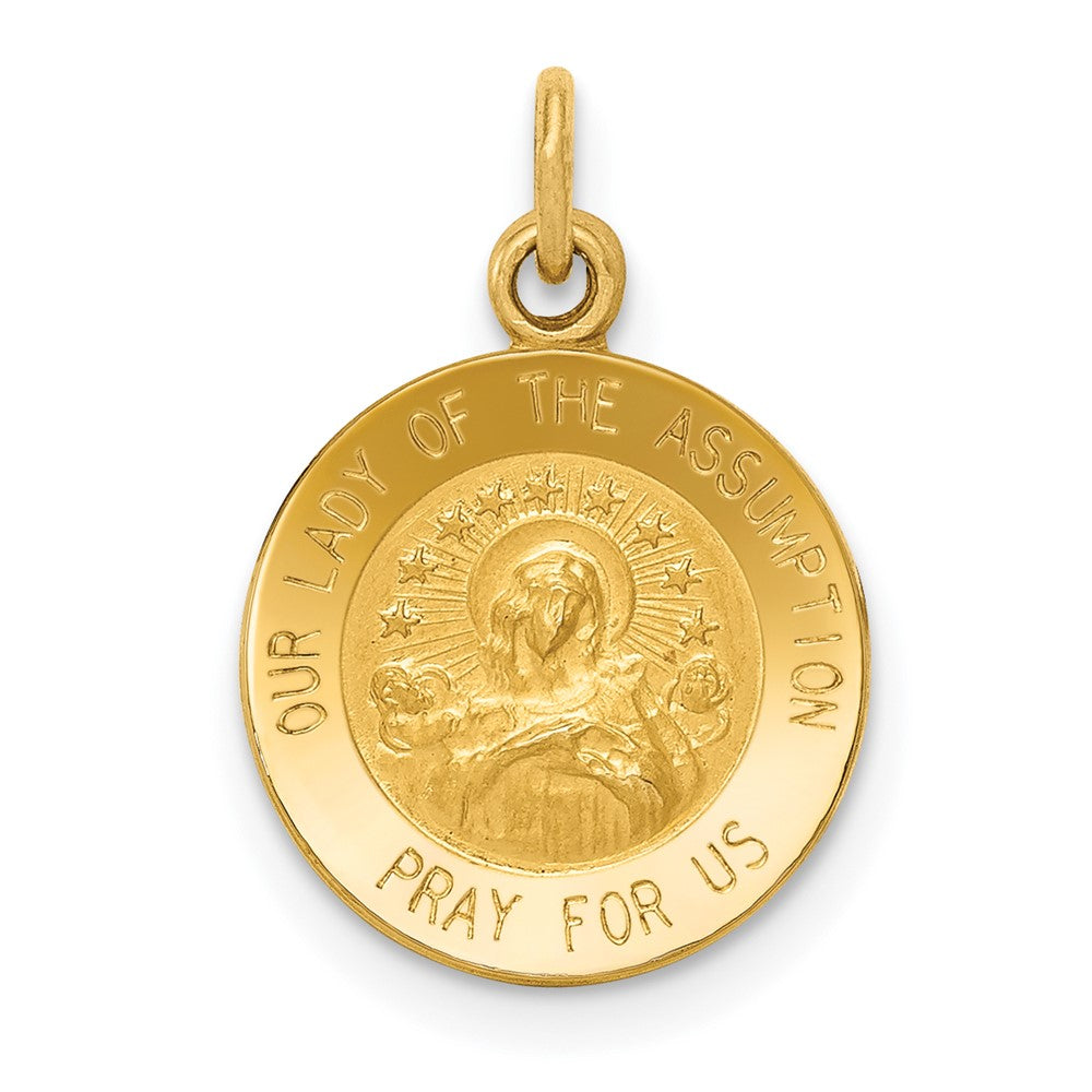 14k Yellow Gold Our Lady Of The Assumption Medal Engravable Charm Pendant Jewelry Gifts (Length 0.66" Width 0.47")