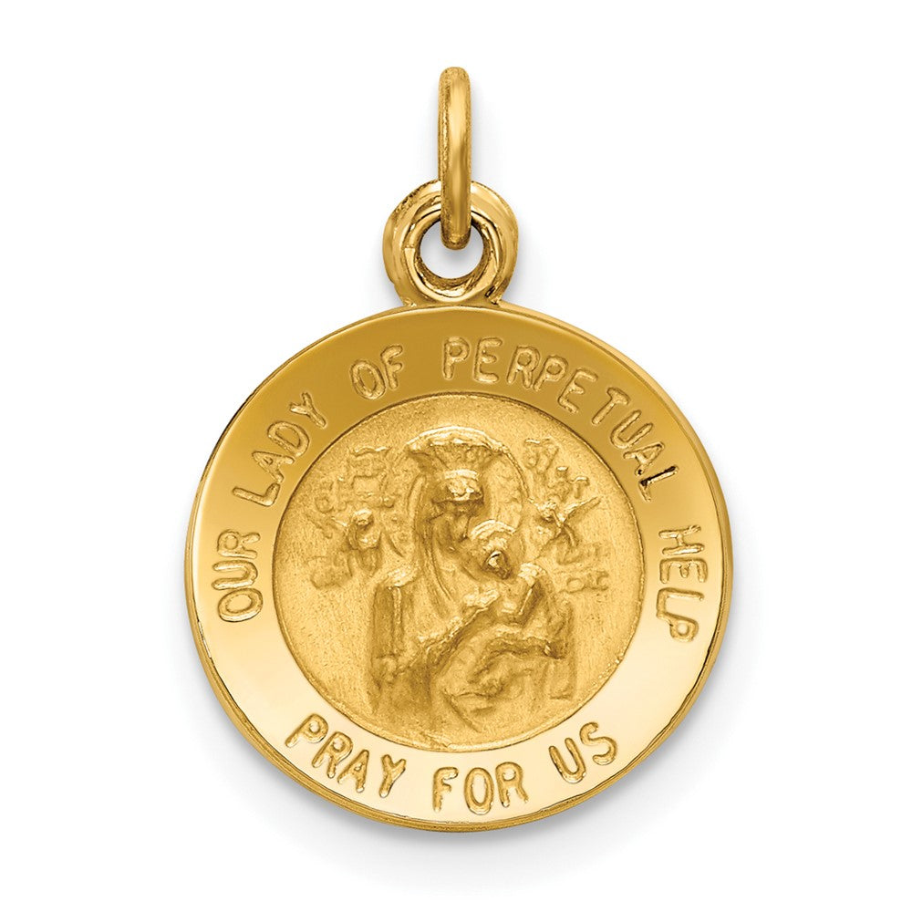 14k Yellow Gold Our Lady of Perpetual Help Medal Engravable Charm Pendant Jewelry Gifts (Length 0.68" Width 0.49")