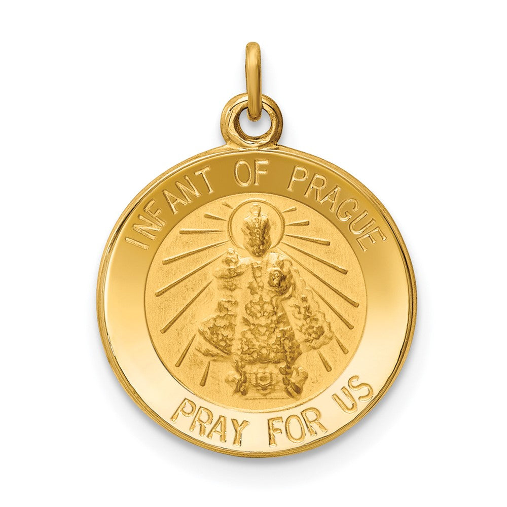 14k Yellow Gold Infant of Prague Medal Engravable Charm Pendant Jewelry Gifts (Length 0.64" Width 0.49")