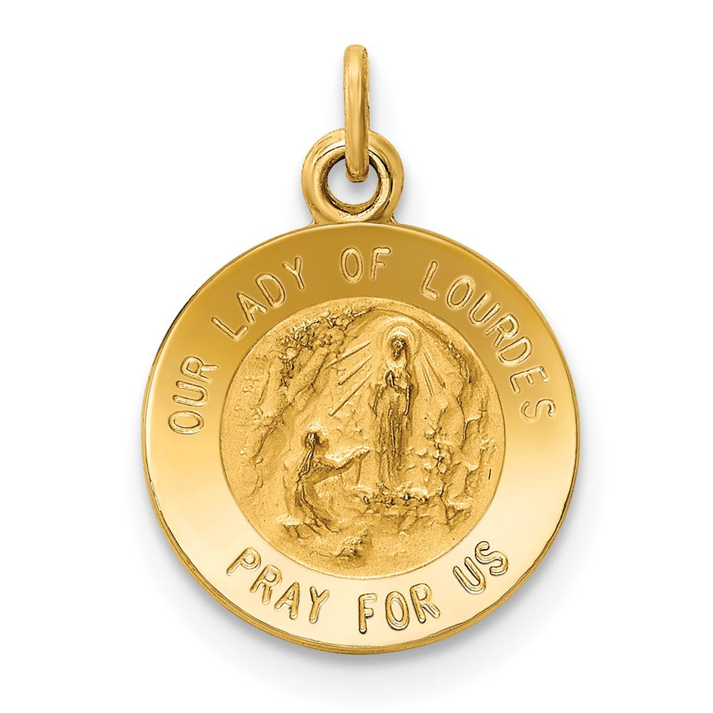 14k Yellow Gold Our Lady of Lourdes Medal Engravable Charm Pendant Jewelry Gifts (Length 0.64" Width 0.47")