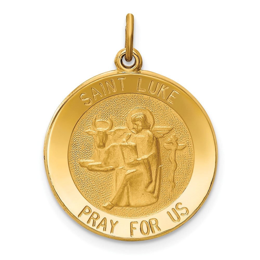 14k Yellow Gold Saint Luke Medal Engravable Charm Pendant Jewelry Gifts (Length 0.92" Width 0.72")