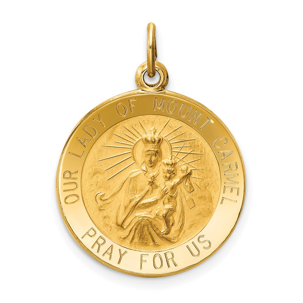 14k Yellow Gold Our Lady of Mt. Carmel Medal Engravable Charm Pendant Jewelry Gifts (Length 0.98" Width 0.72")