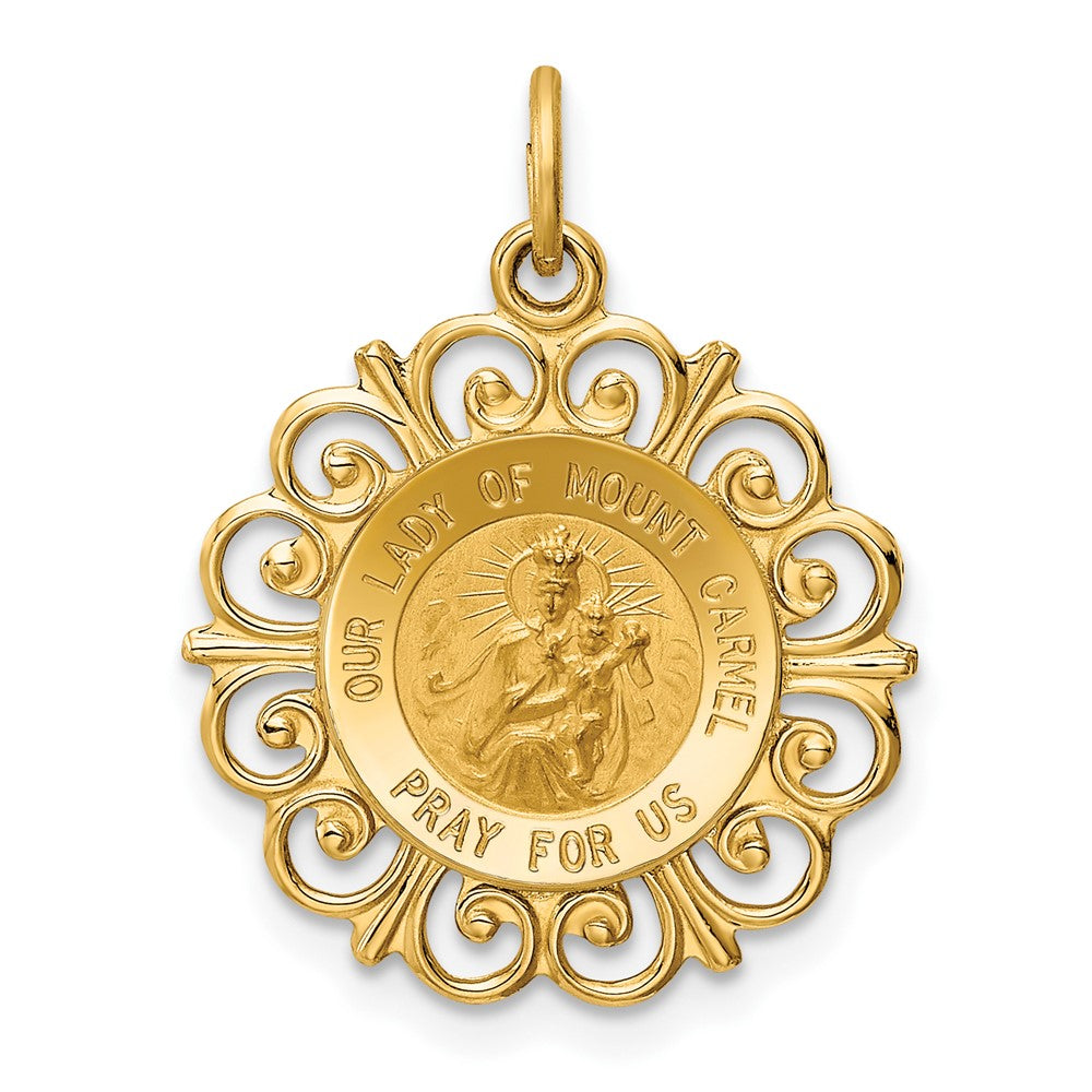 14k Yellow Gold Our Lady of Mt. Carmel Medal Engravable Charm Pendant Jewelry Gifts (Length 0.94" Width 0.74")