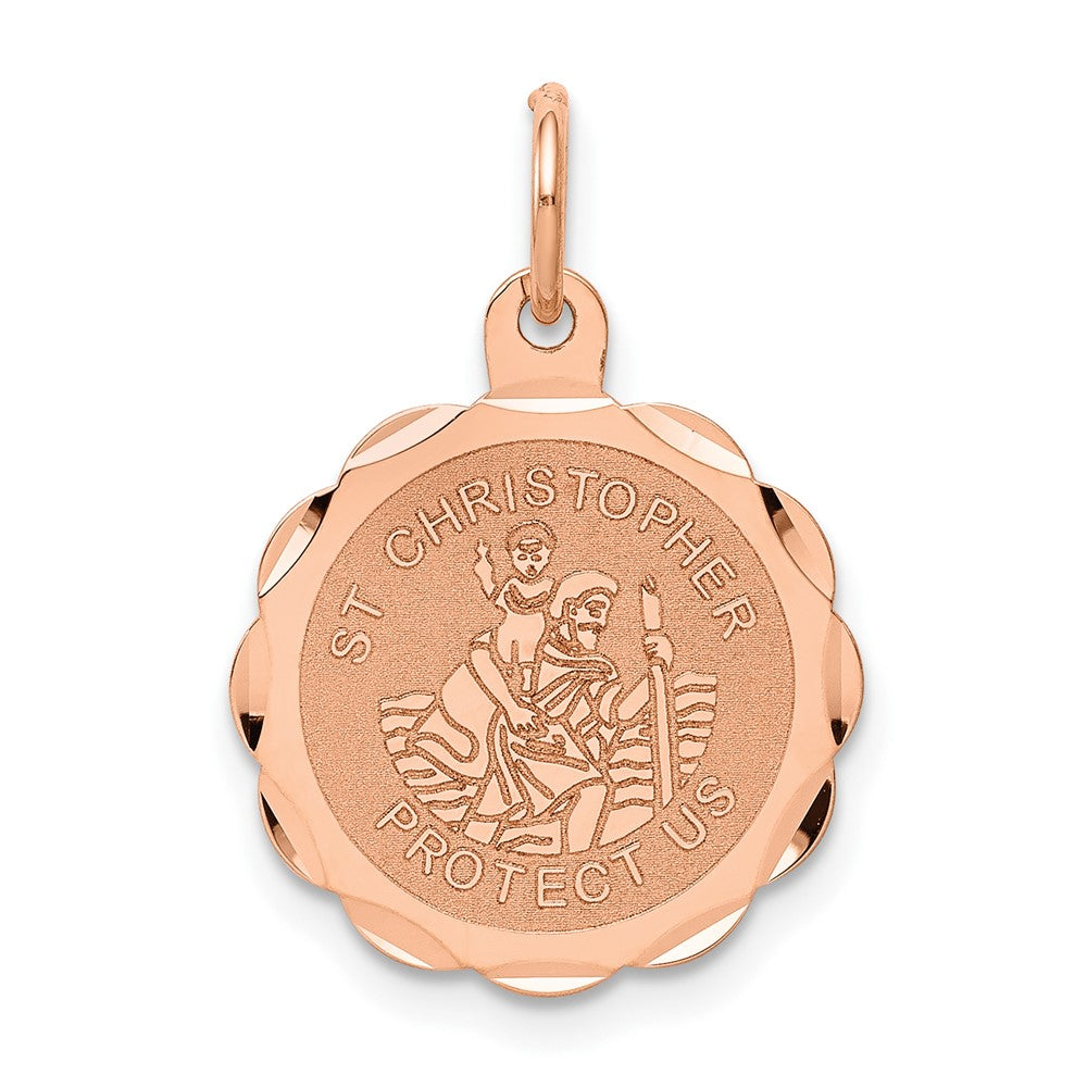 14K Rose Gold Saint Christopher Medal Engravable Charm Pendant Jewelry Gifts (Length 0.89" Width 0.62")