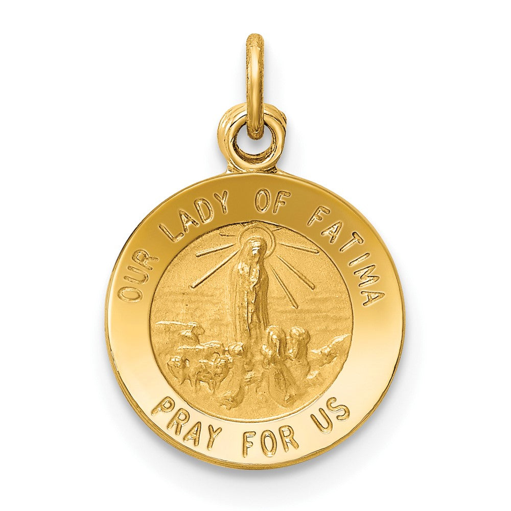 14k Yellow Gold Our Lady of Fatima Medal Engravable Charm Pendant Jewelry Gifts (Length 0.62" Width 0.43")