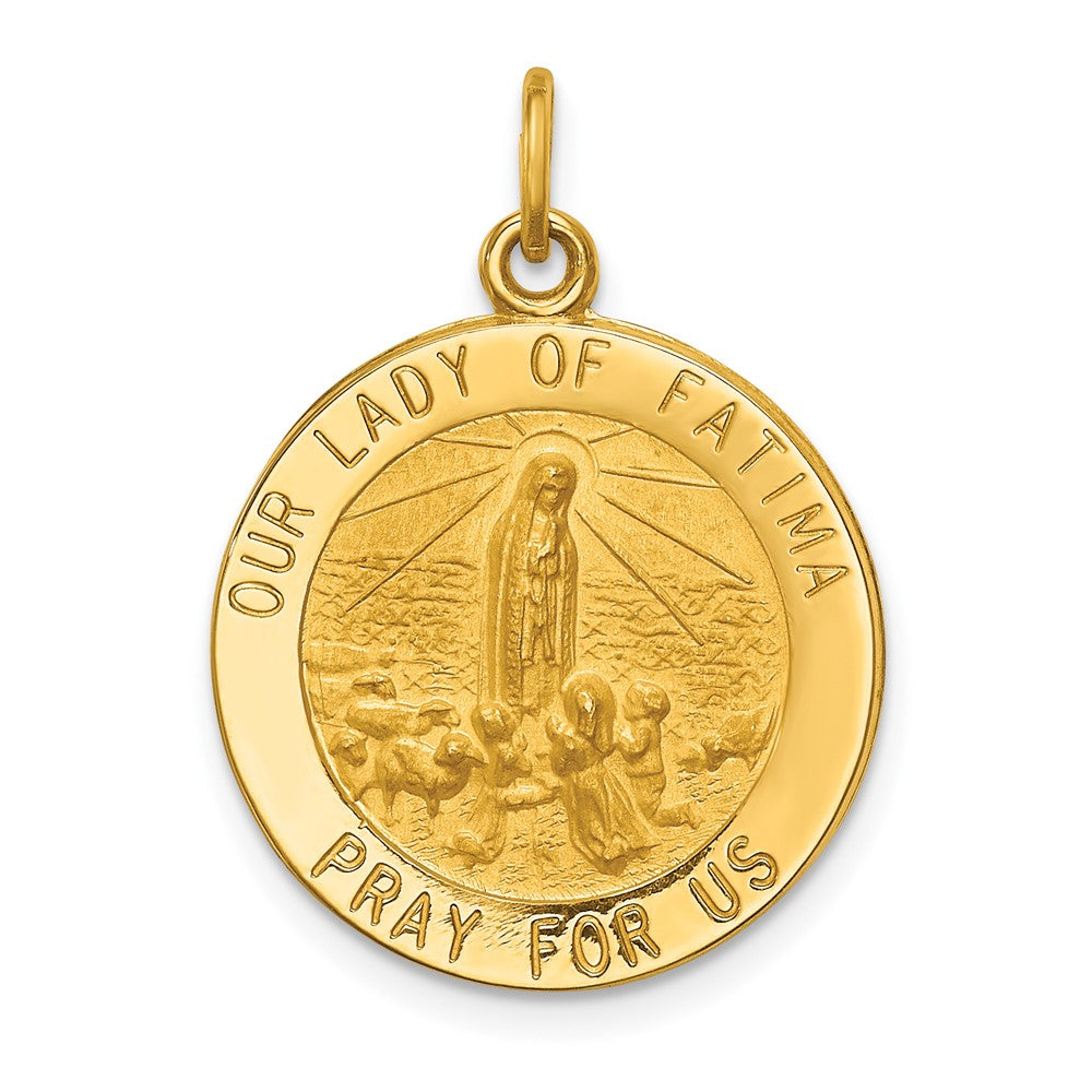 14k Yellow Gold Our Lady of Fatima Medal Engravable Charm Pendant Jewelry Gifts (Length 1.03" Width 0.75")