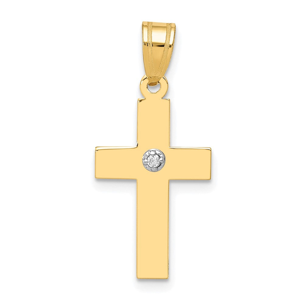 14k Yellow Gold Polished .01ct. Diamond Crucifix CrossEngravable Charm Pendant Jewelry Gifts (Length 0.98" Width 0.47")