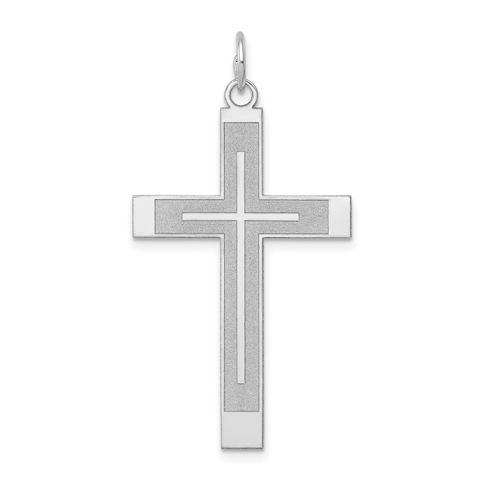14k White Gold Laser Designed Crucifix CrossEngravable Charm Pendant Jewelry Gifts (Length 1.56" Width 0.86")