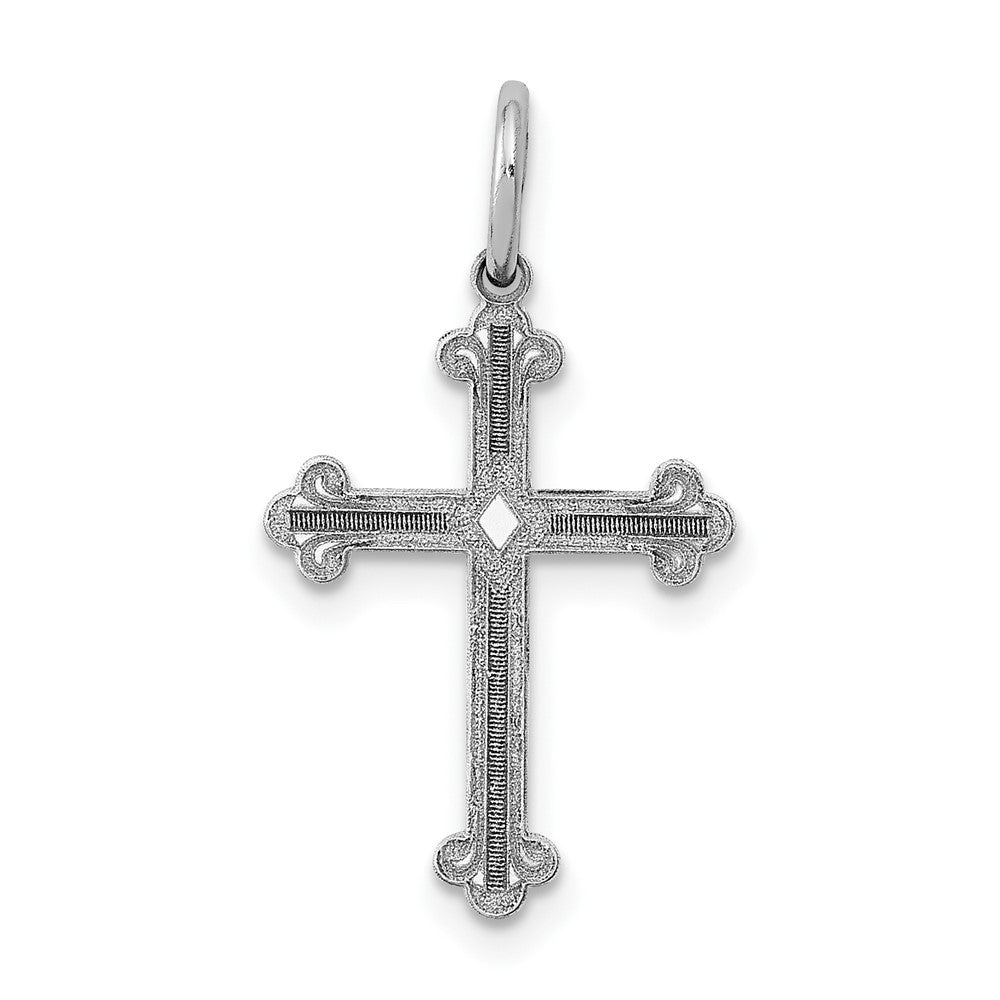 14k White Gold Laser Designed Crucifix CrossEngravable Charm Pendant Jewelry Gifts (Length 0.86" Width 0.51")