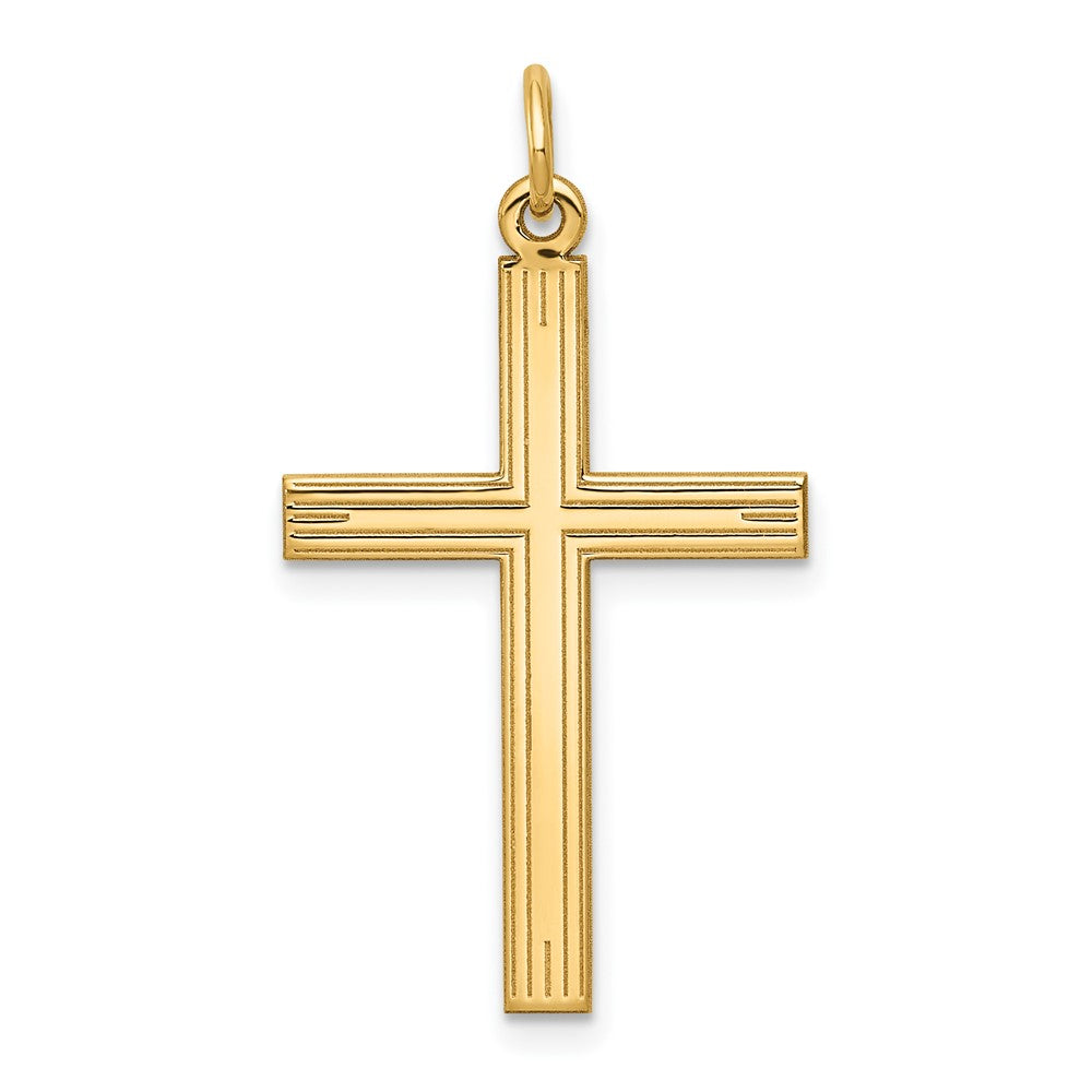 14k Yellow Gold Laser Designed Crucifix CrossEngravable Charm Pendant Jewelry Gifts (Length 1.25" Width 0.66")