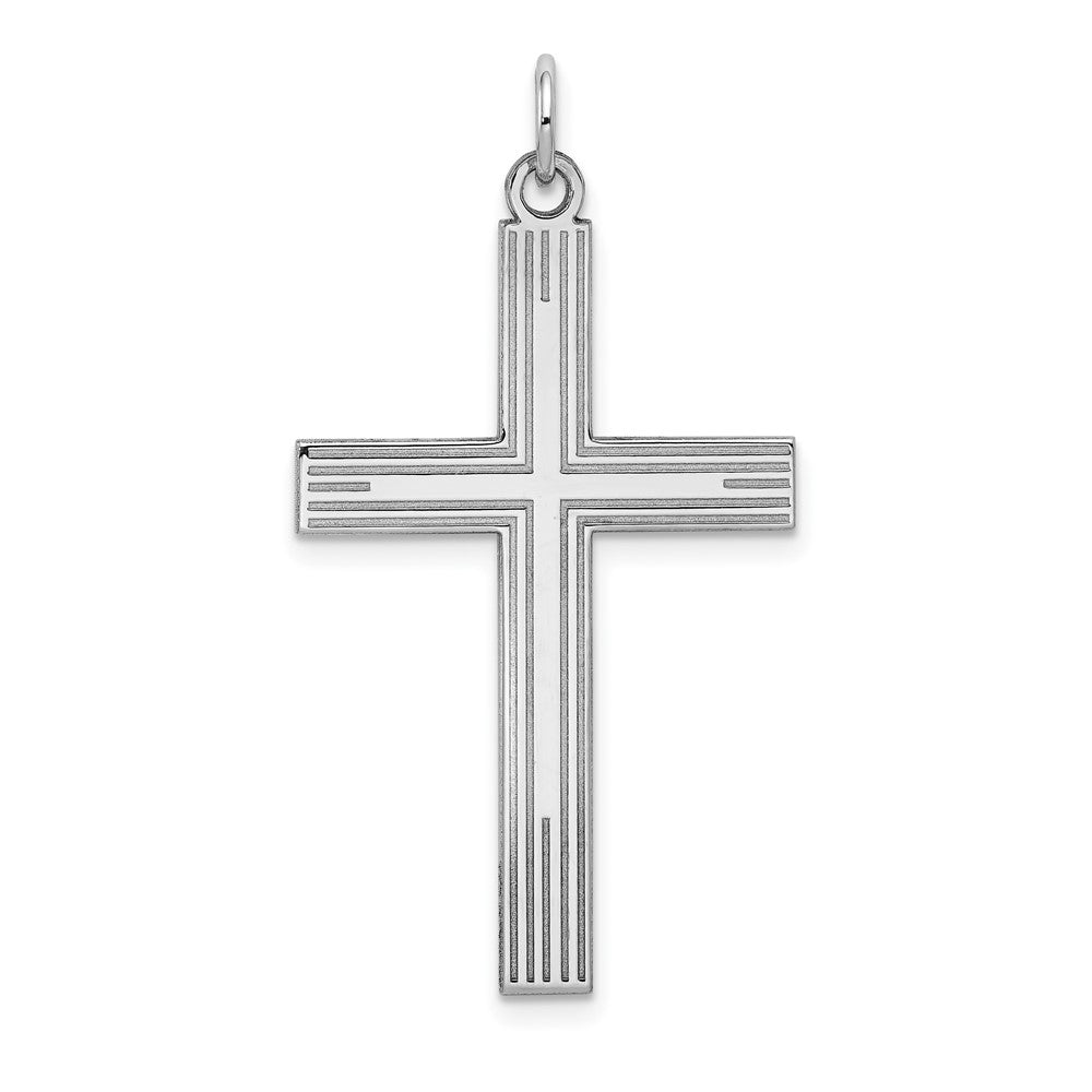 14k White Gold Laser Designed Crucifix CrossEngravable Charm Pendant Jewelry Gifts (Length 1.52" Width 0.86")