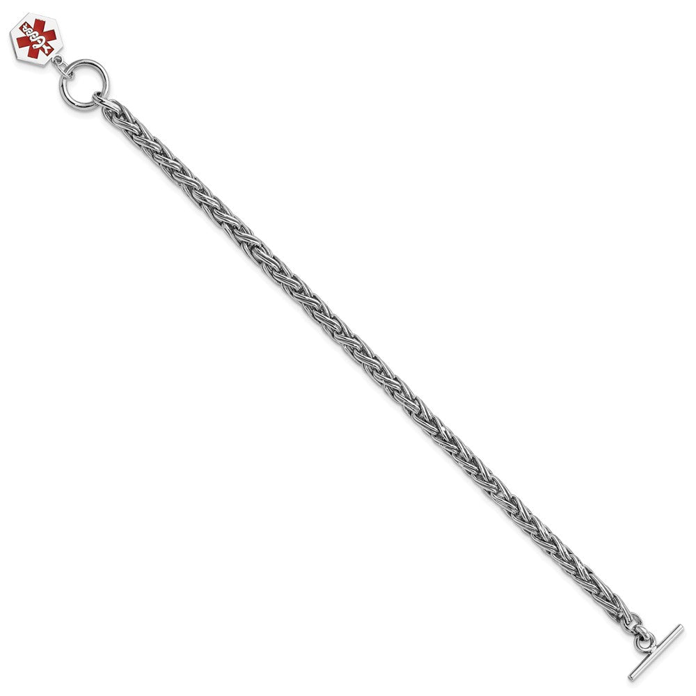 Polished Engravable 925 Sterling Silver Enameled Hexagon Medical ID Bracelet For Men Length 8.75 inches Width 21 mm With Hidden Safety Clasp