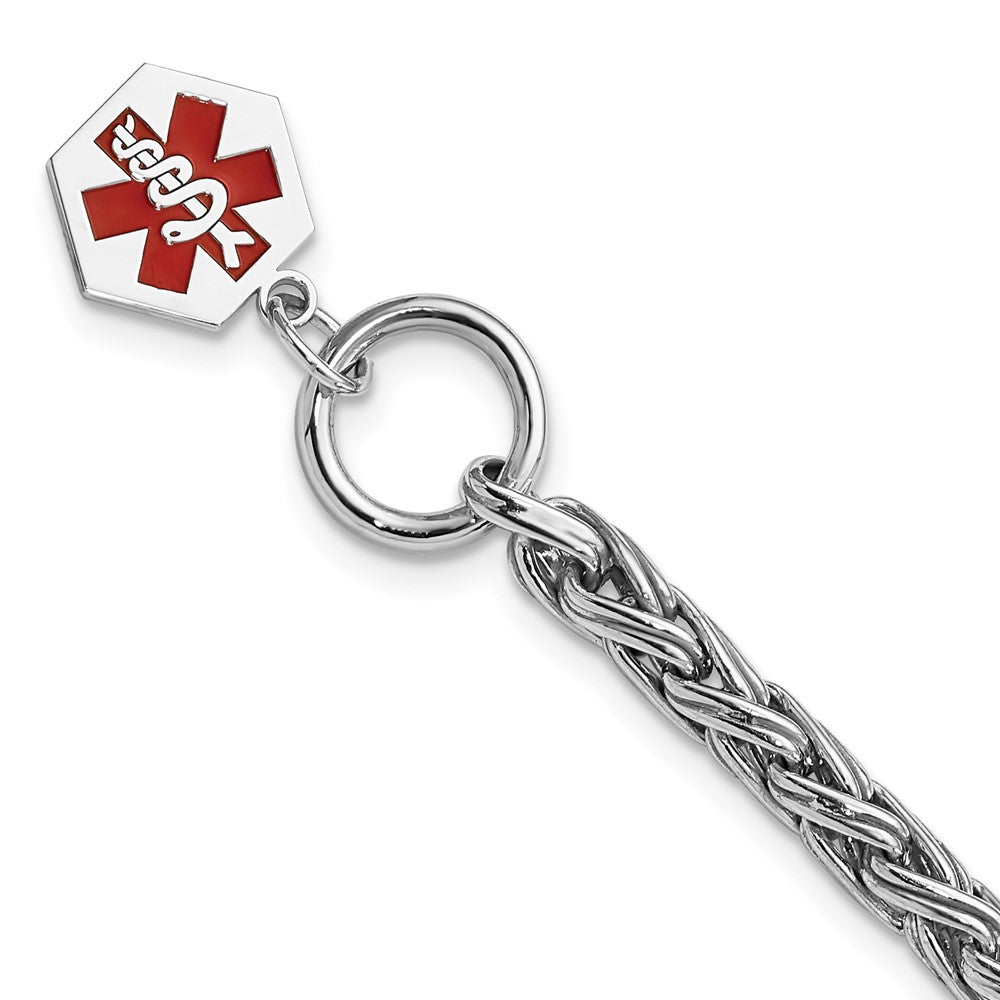 Polished Engravable 925 Sterling Silver Enameled Hexagon Medical ID Bracelet For Men Length 8.75 inches Width 21 mm With Hidden Safety Clasp