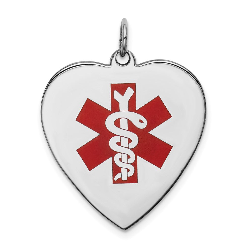 925 Sterling Silver d Enamel Lg.Heart Medical Engravable Charm Pendant Jewelry Gifts (Length 1.07" Width 0.96")