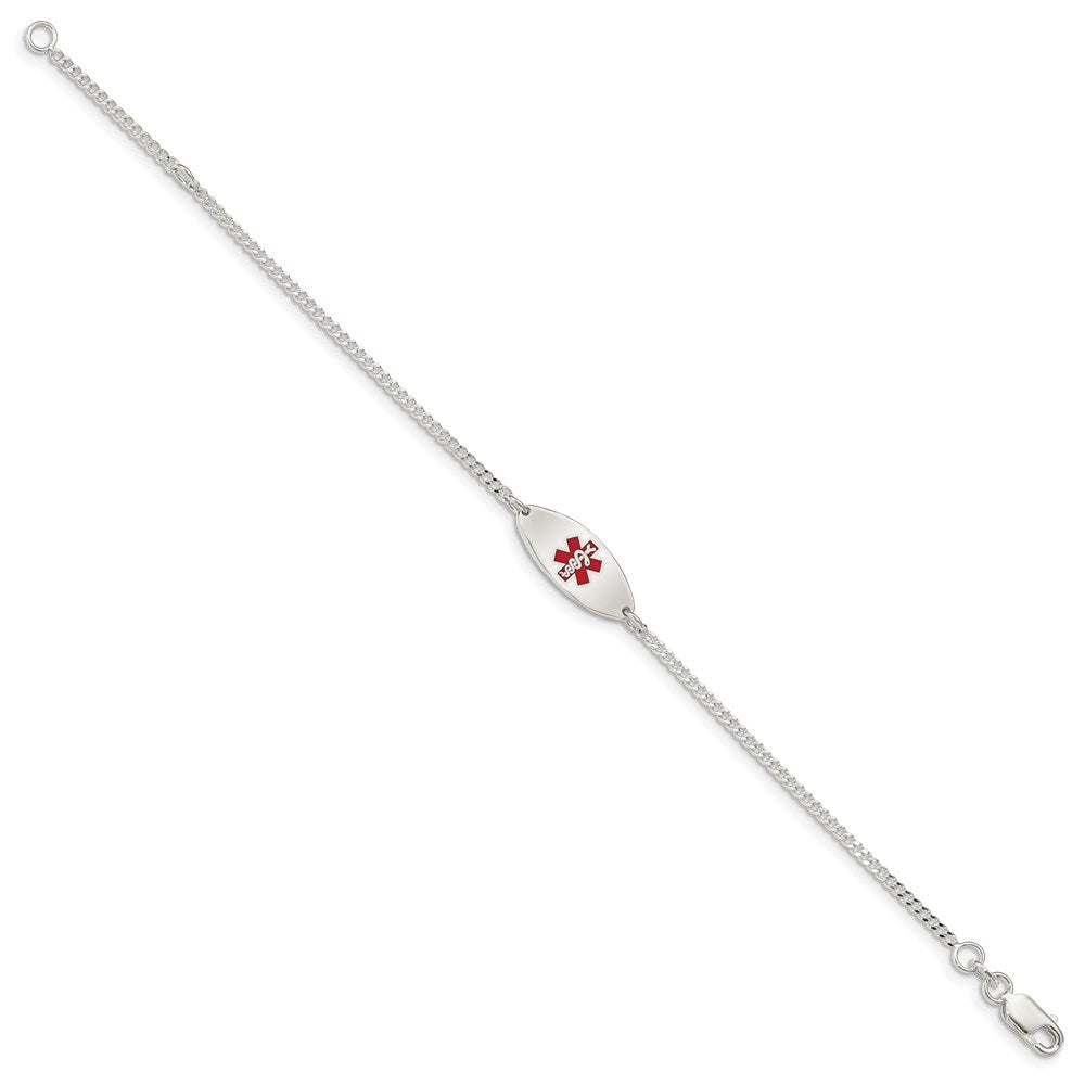 Engravable 925 Sterling Silver Enameled Medical Jewelry Bracelet Length 7 inches Width 1 mm With Lobster Claw Clasp