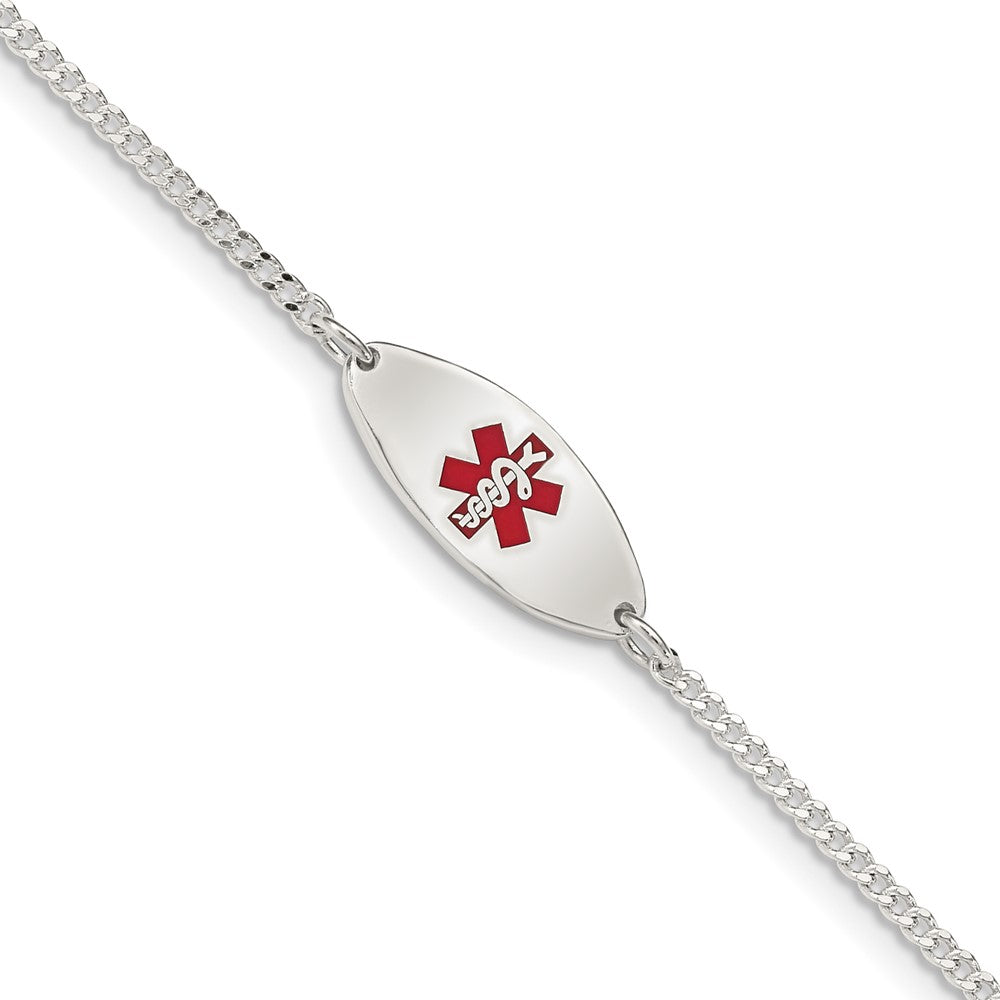 Engravable 925 Sterling Silver Enameled Medical Jewelry Bracelet Length 7 inches Width 1 mm With Lobster Claw Clasp