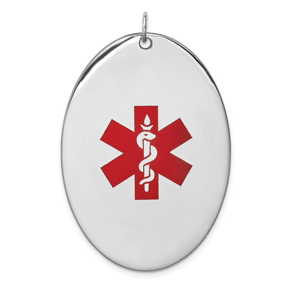 925 Sterling Silver Oval Medical Jewelry Engravable Charm Pendant Jewelry Gifts (Length 1.72" Width 1.25")