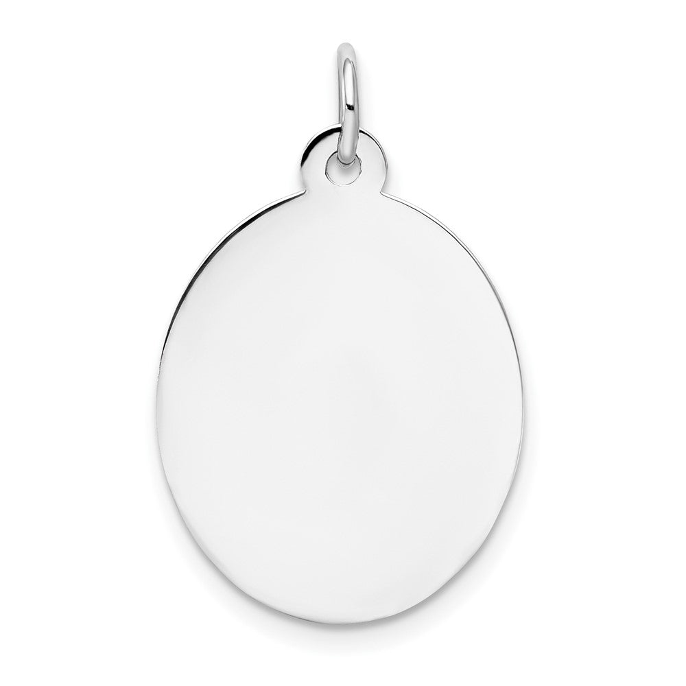 14k White Gold Plain .018 Gauge Oval Disc Engravable Charm Pendant Jewelry Gifts (Length 1.05" Width 0.62")
