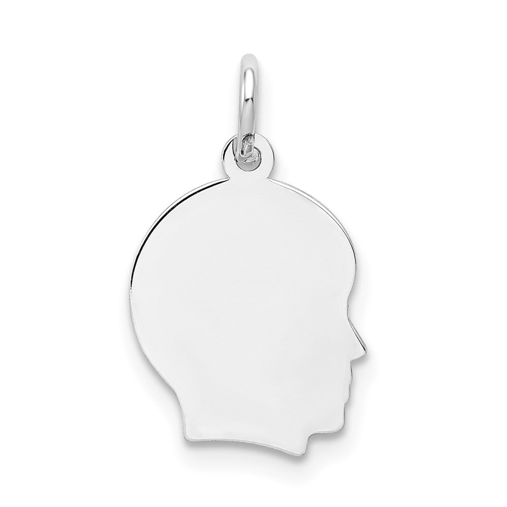 14k White Gold Plain Small.027 Depth Facing Right BoyEngravable Charm Pendant Jewelry Gifts (Length 0.7" Width 0.39")