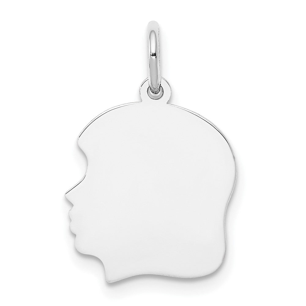 14k White Gold Plain Medium.013 Depth Facing Left GirlEngravable Charm Pendant Jewelry Gifts (Length 0.86" Width 0.51")