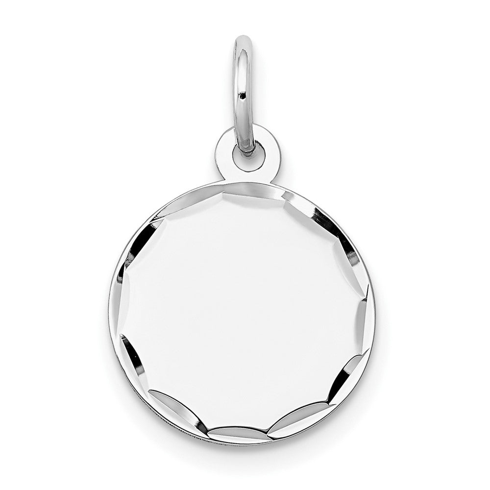 14k White Gold Etched .013 Gauge Round Disc Engravable Charm Pendant Jewelry Gifts (Length 0.78" Width 0.51")