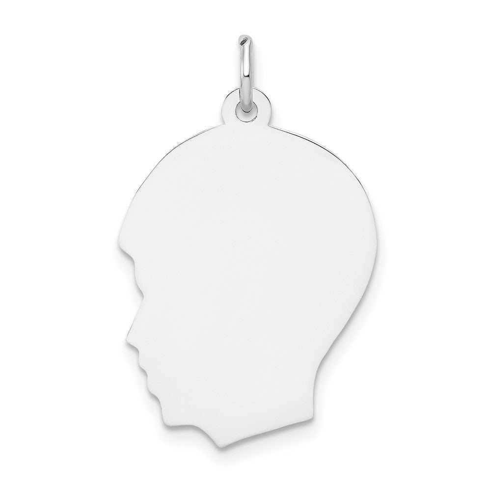 14k White Gold Plain Medium.027 Depth Facing Left BoyEngravable Charm Pendant Jewelry Gifts (Length 1.05" Width 0.66")