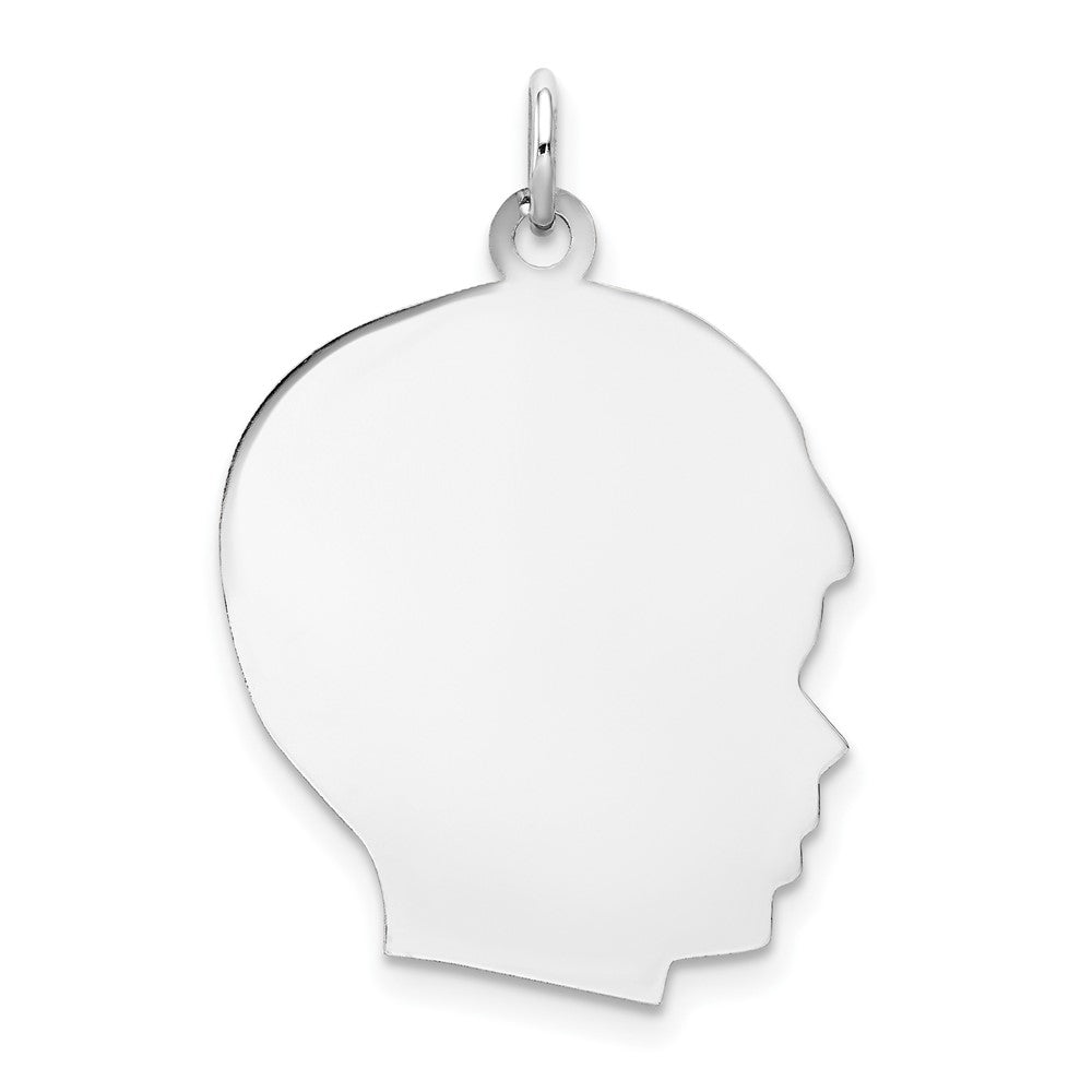 14k White Gold Plain Large.013 Depth Facing Right BoyEngravable Charm Pendant Jewelry Gifts (Length 1.17" Width 0.78")
