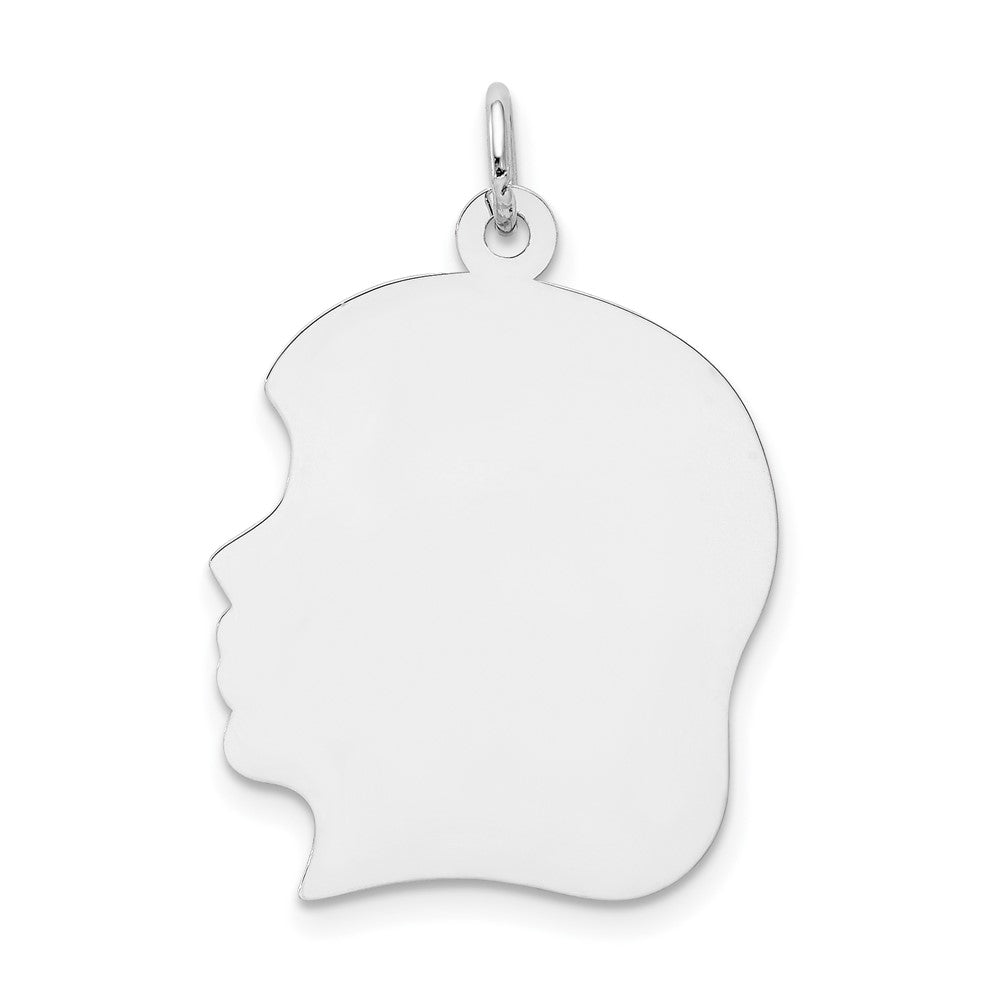 14k White Gold Plain Large.013 Depth Facing Left GirlEngravable Charm Pendant Jewelry Gifts (Length 1.17" Width 0.78")