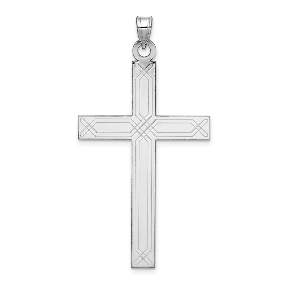 14k White Gold Laser Etched Crucifix CrossEngravable Charm Pendant Jewelry Gifts (Length 1.87" Width 0.98")