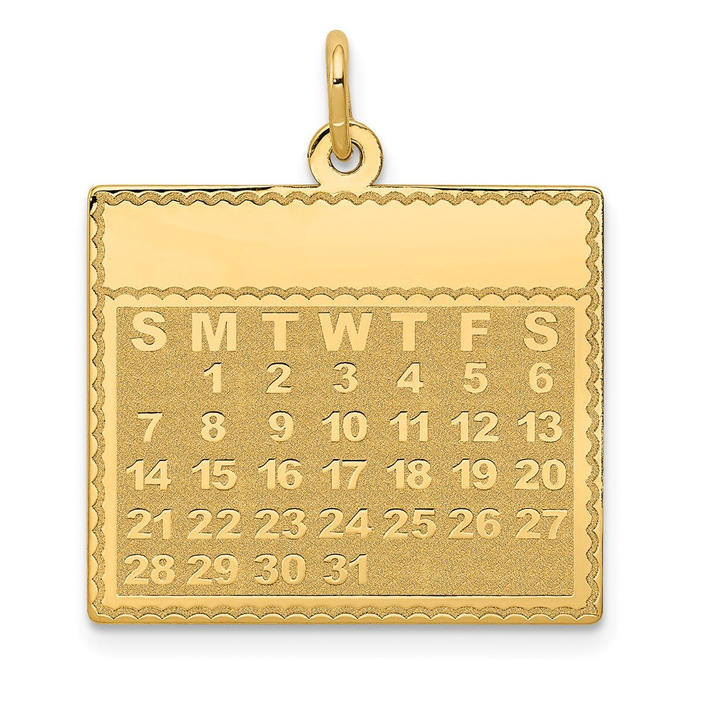 14k Yellow Gold Monday the First Day CalendarEngravable Charm Pendant Jewelry Gifts (Length 1.01" Width 0.86")