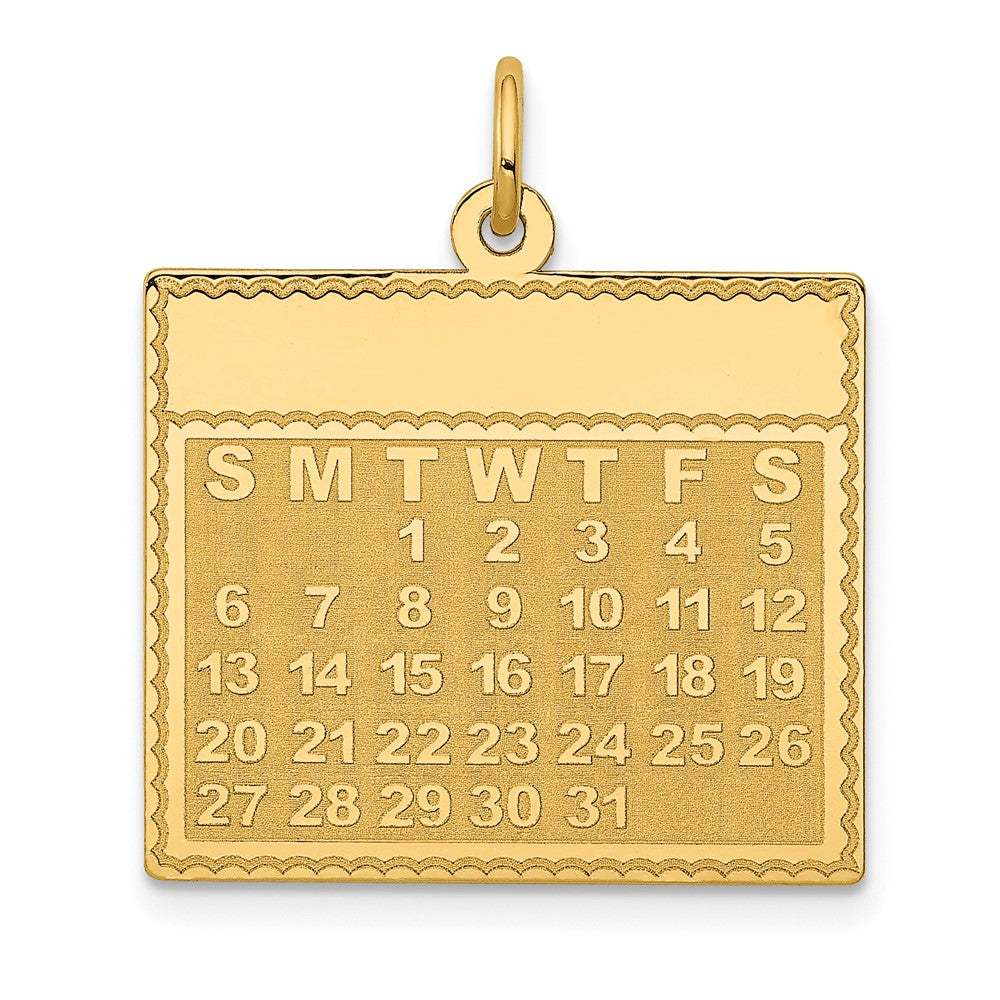 14k Yellow Gold Tuesday the First Day CalendarEngravable Charm Pendant Jewelry Gifts (Length 1.01" Width 0.86")