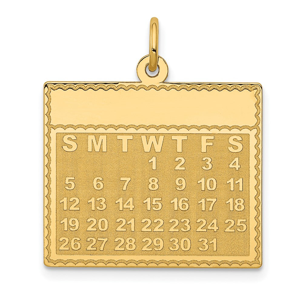14k Yellow Gold Wednesday the First Day CalendarEngravable Charm Pendant Jewelry Gifts (Length 1.01" Width 0.86")