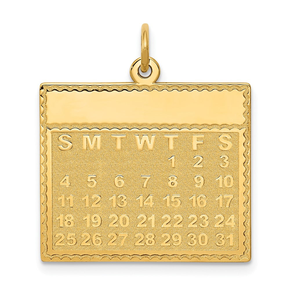 14k Yellow Gold Thursday the First Day CalendarEngravable Charm Pendant Jewelry Gifts (Length 1.01" Width 0.86")