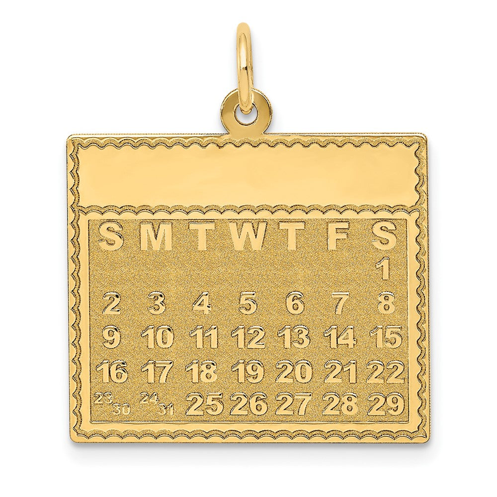 14k Yellow Gold Saturday the First Day CalendarEngravable Charm Pendant Jewelry Gifts (Length 1.01" Width 0.86")
