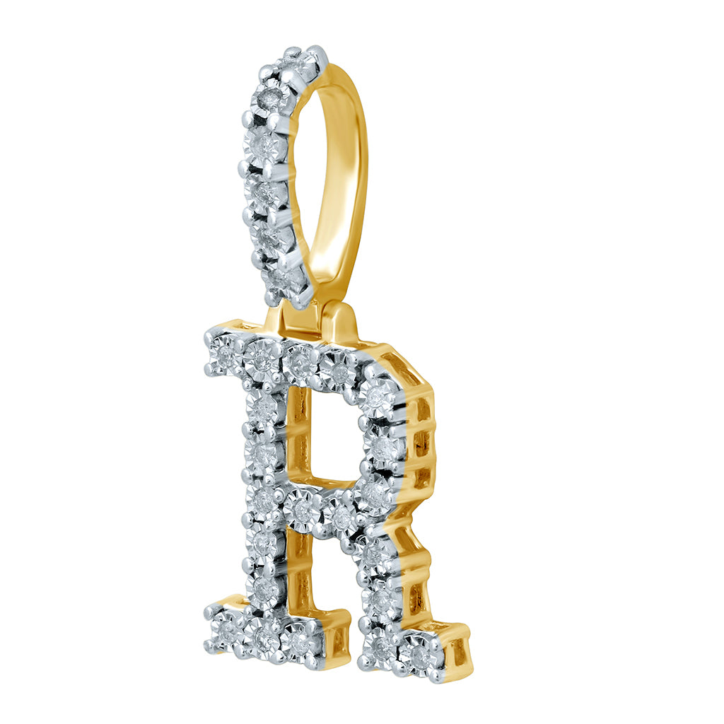 10K Yellow Gold 0.19-0.23  Cttw Diamond Fanuc Initial "R" Charm